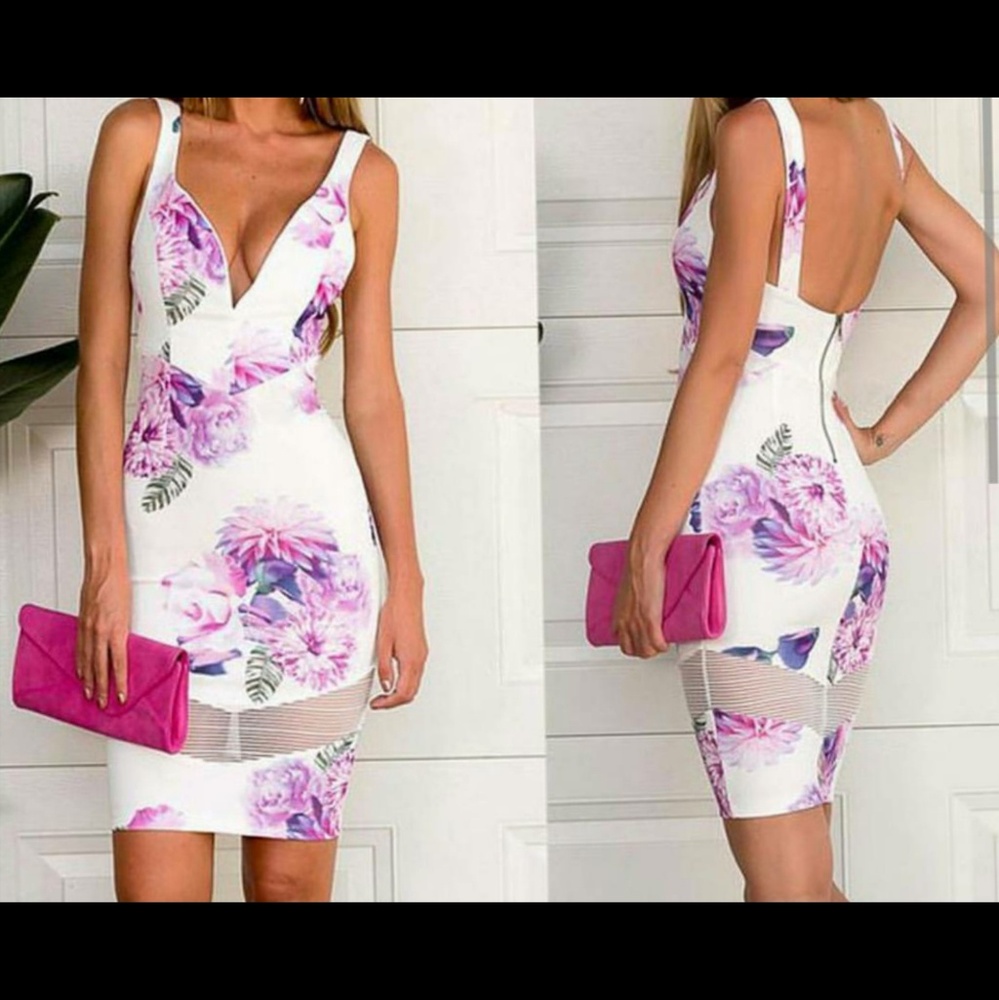 Floral pattern mesh bottom dress